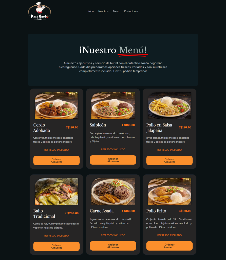 Papa gordo Menu
